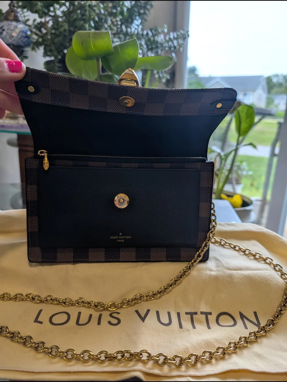 Louis Vuitton Brown Damier Ebène and Black Envelope Crossbody with Gold Hardware - Picture 9 of 16